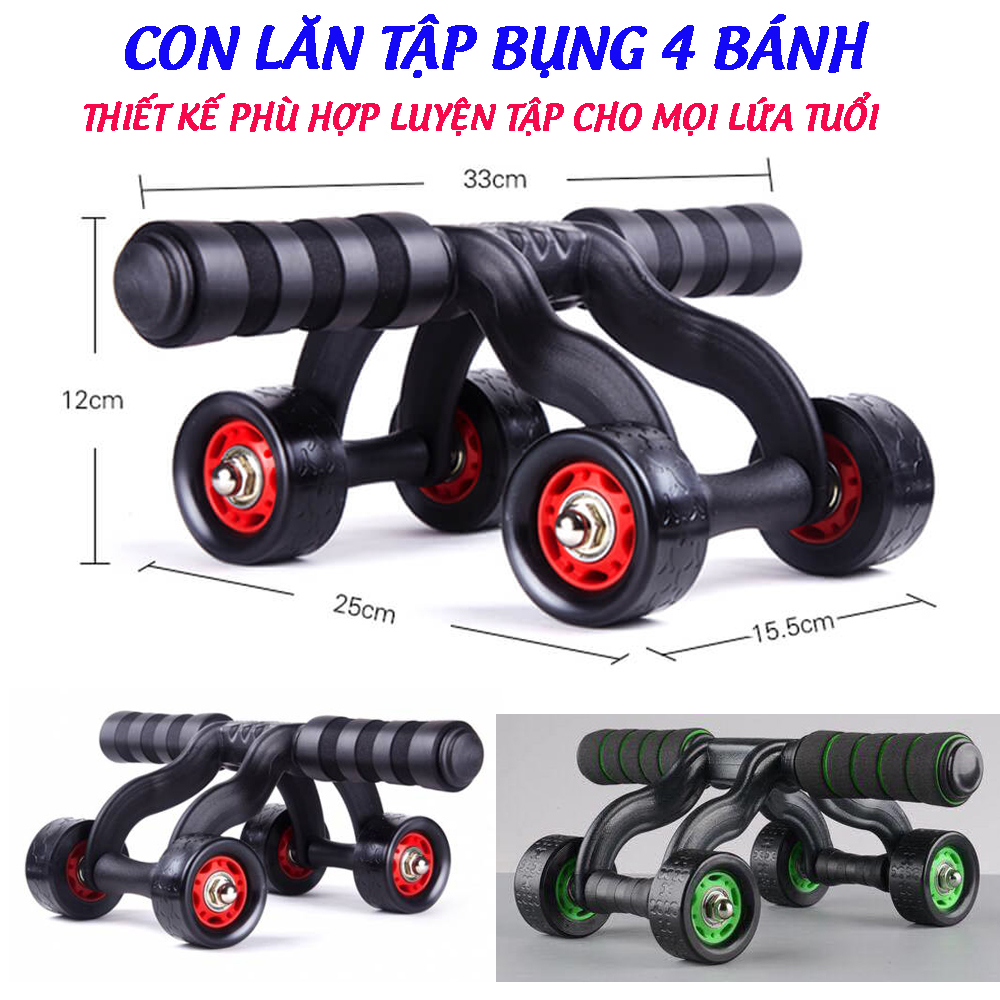 Con Lăn Tập Bụng 4 Bánh, Con Lăn 4 Bánh Tập Cơ Bụng, Dụng Cụ Tập Thể Dục, Tập Cơ Bụng 6 Múi. Lấy lại vòng eo đẹp chỉ sau 3 tuần, tạo vòng 2 săn chắc, tặng miếng đệm mút đầu gối. Bảo hành 6 tháng toàn quốc, GIÁ GIẢM SỐC CHỈ HÔM NAY - Mua Ngay!