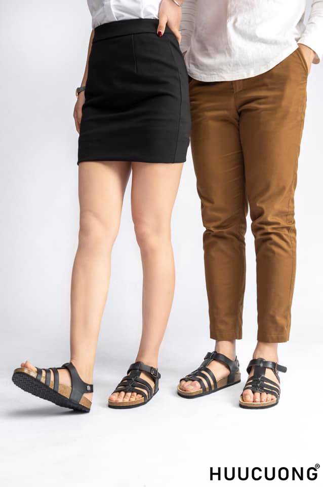 Giày Sandal đế trấu unisex chiến binh da pu đen