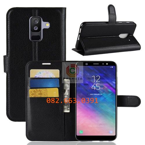 Bao da samsung a6 /a6+/a8/a8+ 2018 da cao cấp, có ngăn thẻ, nắp gập chống đỡ xem phim