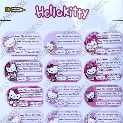 15 Nhãn vở HELLO KITTY in tên riêng cho bé