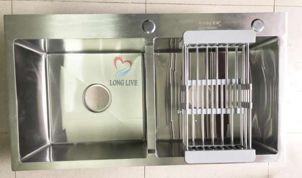 Chậu rửa bát Inox 201 Đúc Nguyên Khối 82 x 45cm 2 hố cân (tặng kệ để đồ)