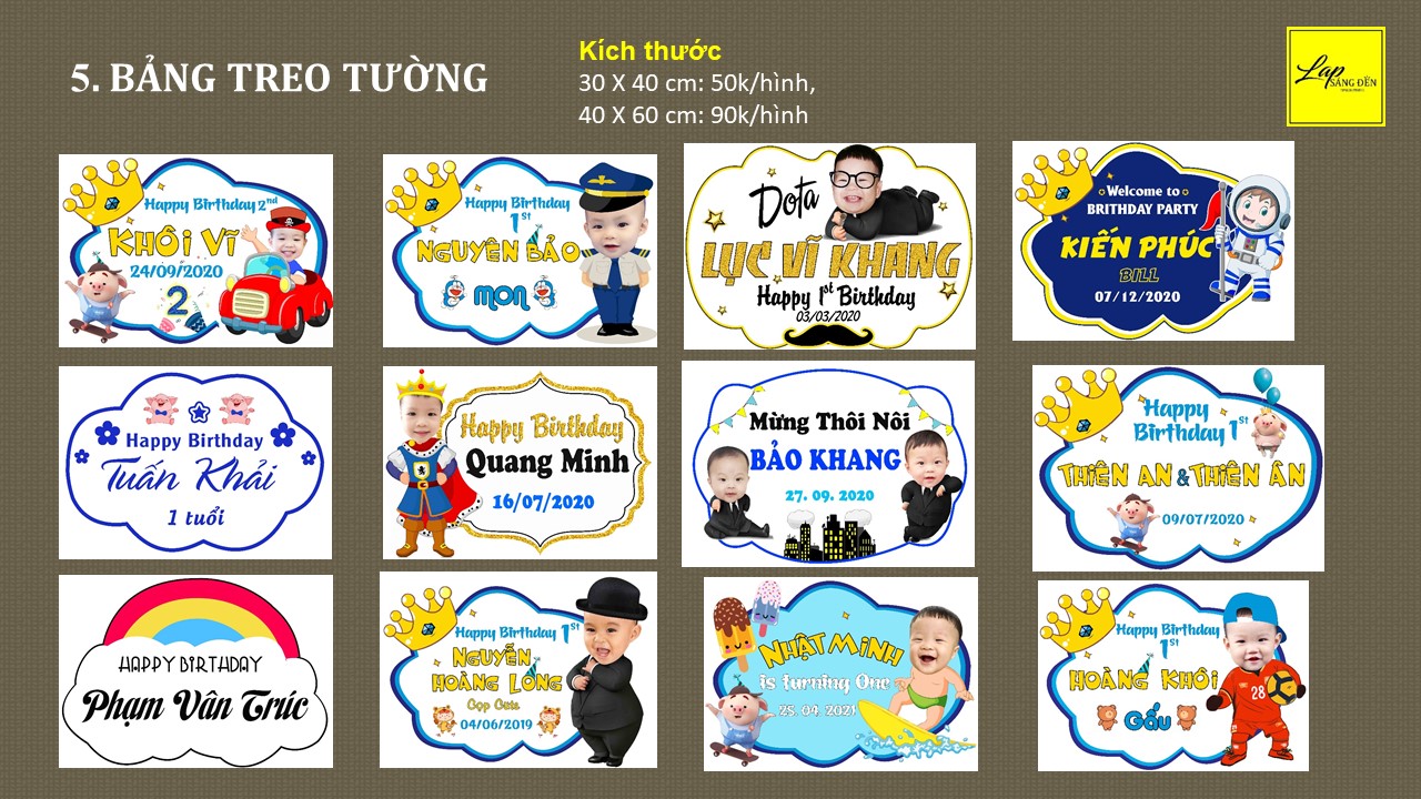 Nhận Đặt gấpBảng treo tường trang trí sinh nhật chibi cho bé