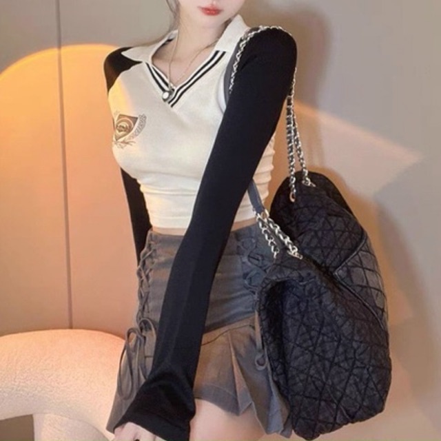 ÁO THUN XINH CROPTOP DÀI VIỀN CHT77