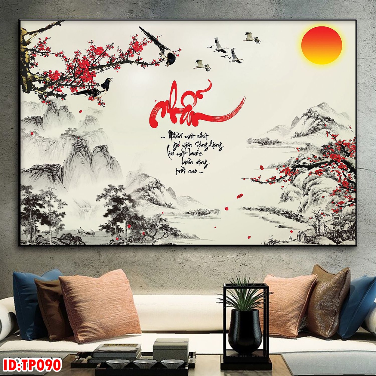 Tranh Canvas Trang Trí Treo Tường - Tranh Thư Pháp Chữ Nhẫn Nghệ Thuật