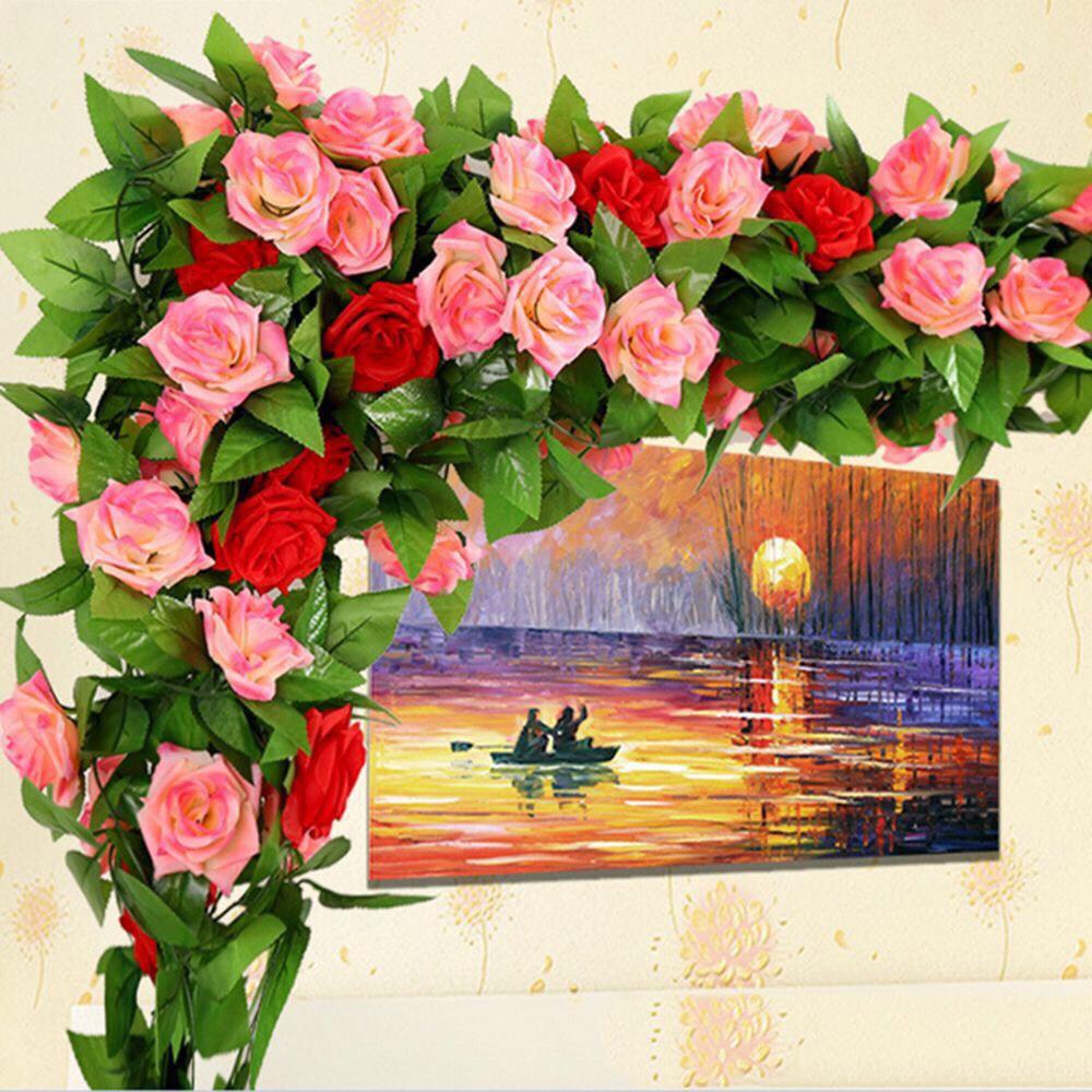 Hoa giả - Hoa hồng leo dài 2.4m- Dây hoa leo trang trí tường , hoa hồng trang trí tiệc cưới , chùm hoa treo tường trang trí quán cà phê , shop thời trang , nhà hàng , khách sạn