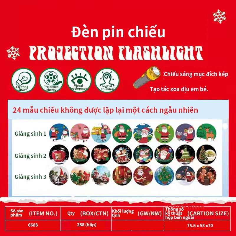 Đèn pin chiếu hình Noel cho bé