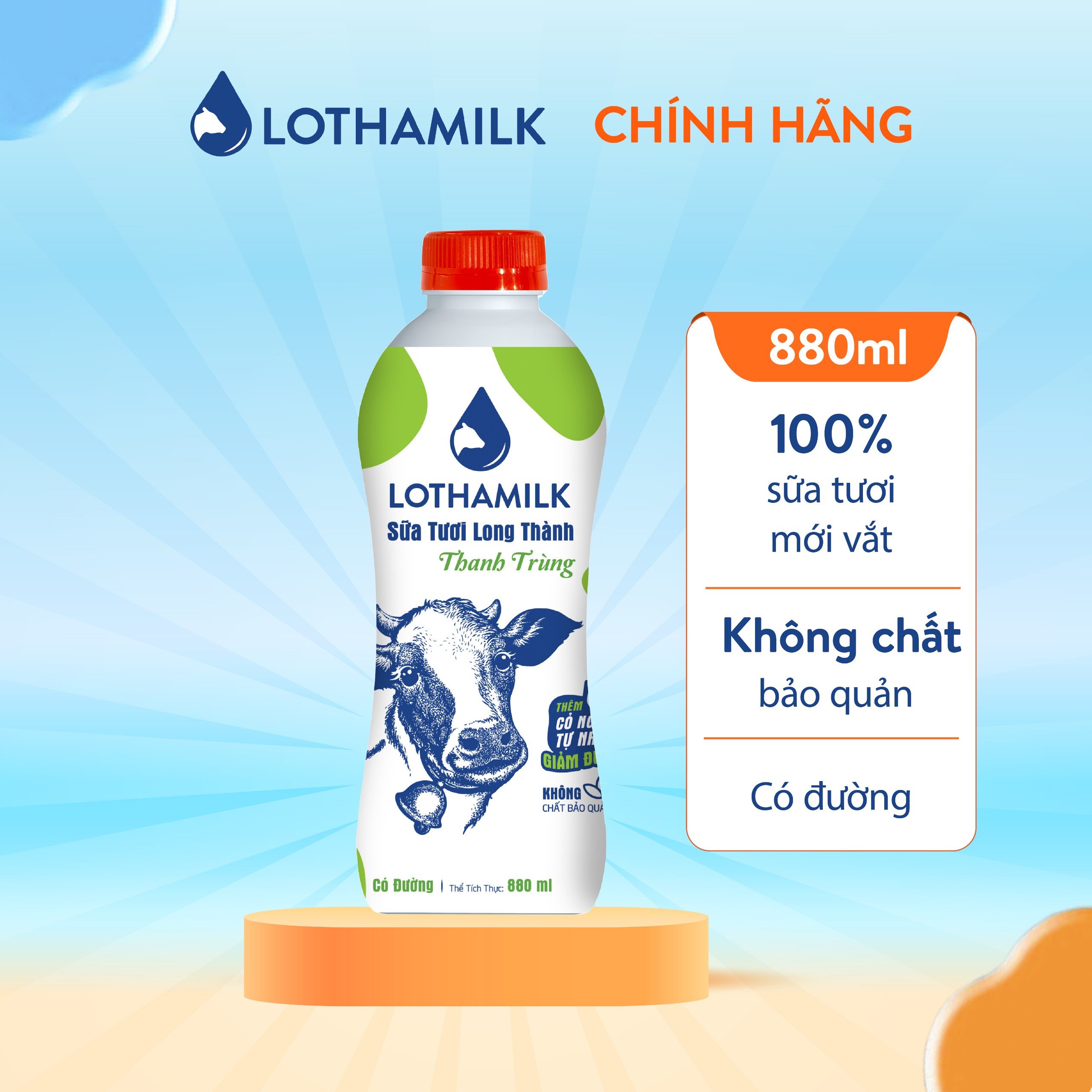 Sữa tươi thanh trùng Lothamilk chai 880ml