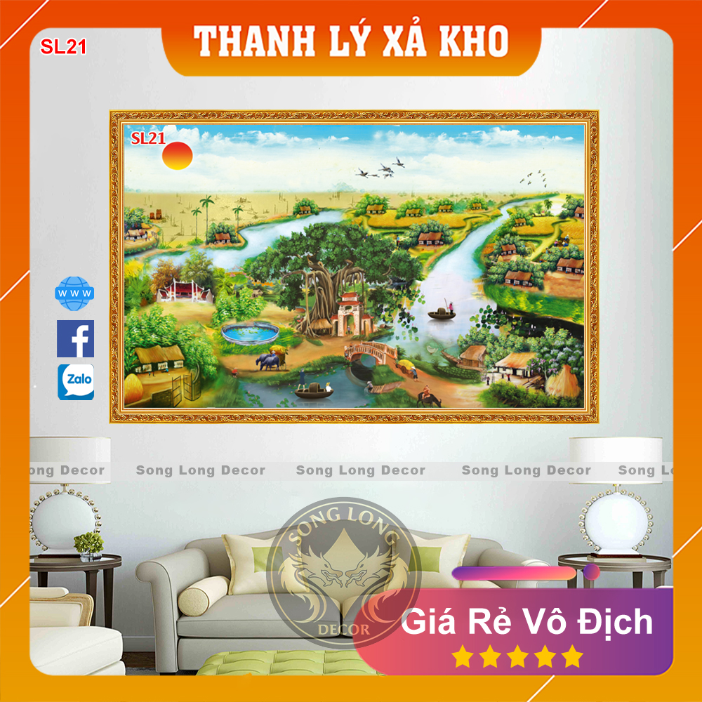 Tranh Dán Tường Làng Quê Việt Nam - SL21-Tranh 3d Đồng quê - Song Long Decor