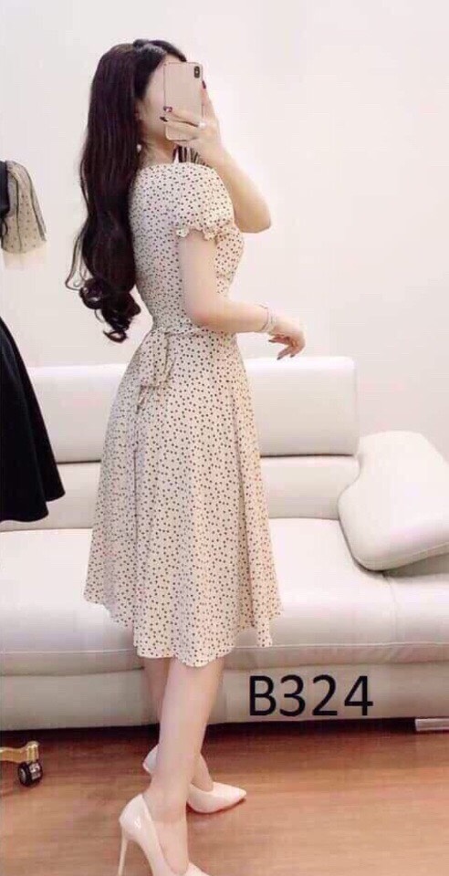 Đầm dáng xòe lụa chấm bi cực xinh dành cho quý cô BQFS