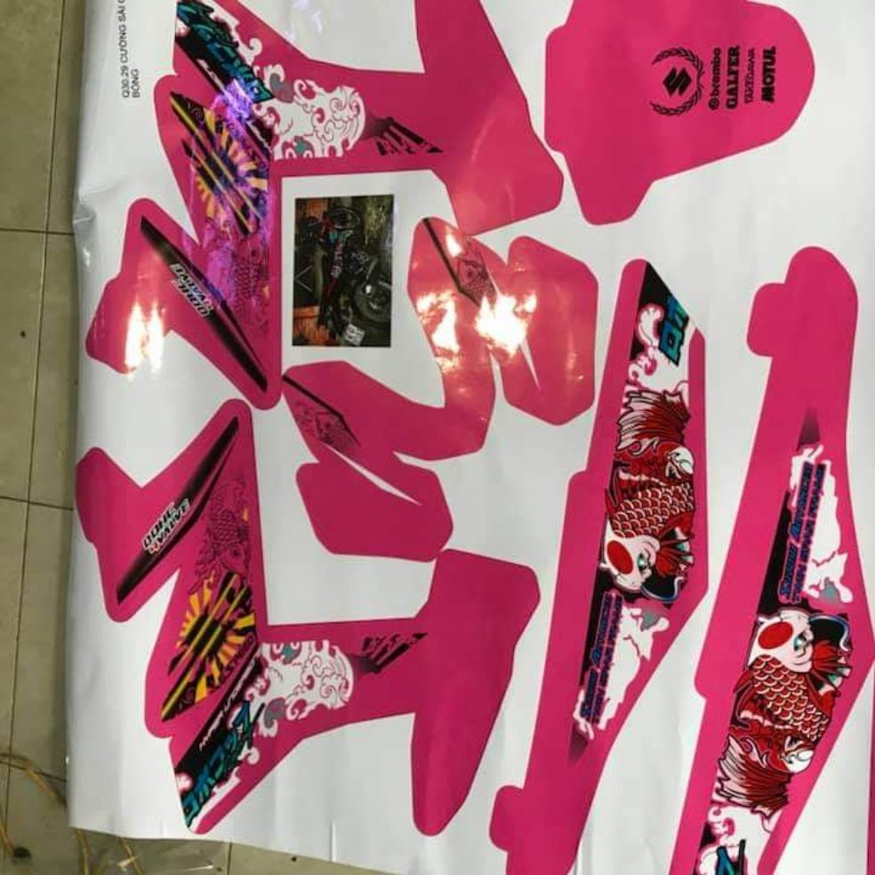 [HCM]Tem xe satria - raoder tem trùm 3 lớp bóng màu hồng