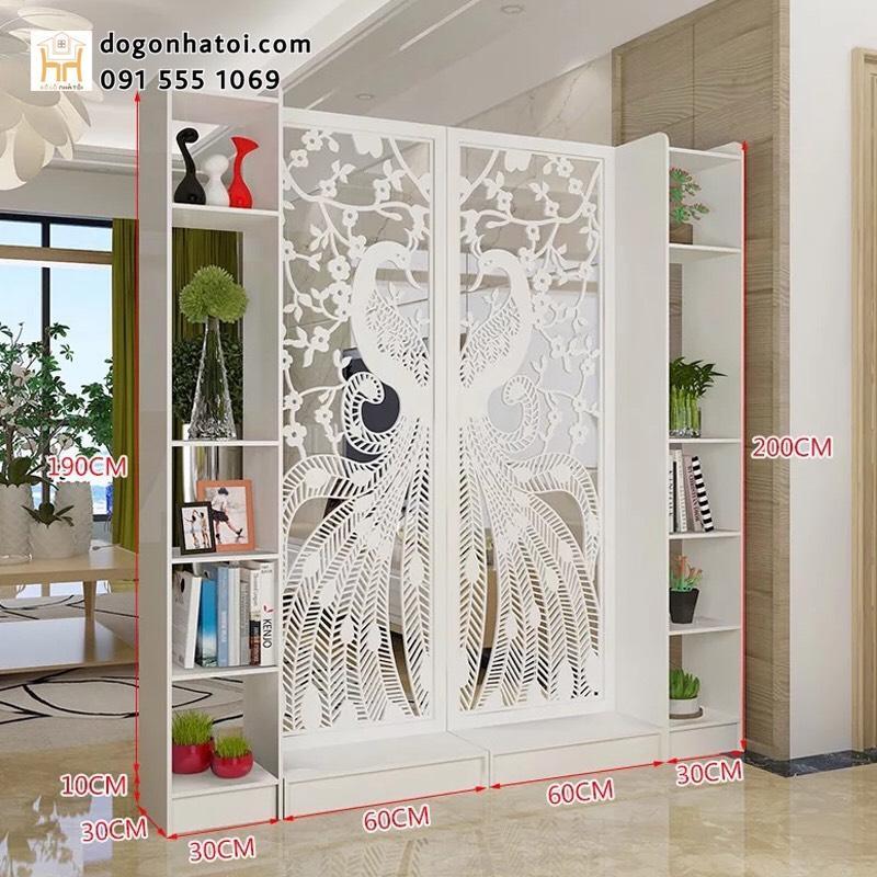 Bộ 2 Vách Ngăn họa tiết chim công liền 2 kệ 1m9x2mx30cm - ĐỒ GỖ NHÀ TÔI
