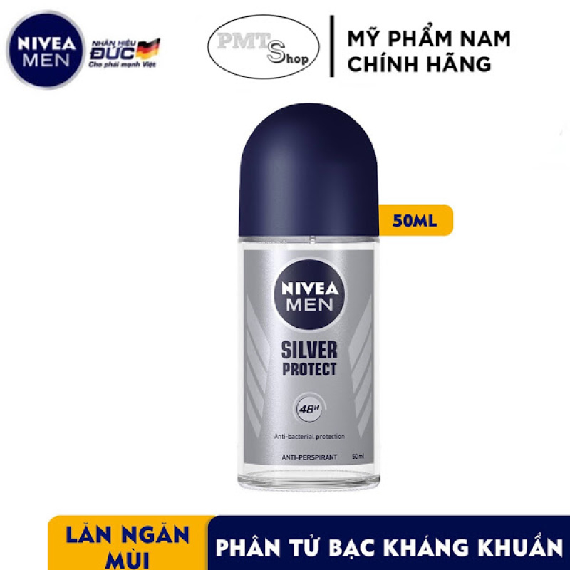 Lăn Khử Mùi Nam Nivea Men Silver Protect  50ml Phân Tử Bạc ngăn mùi 48h cao cấp