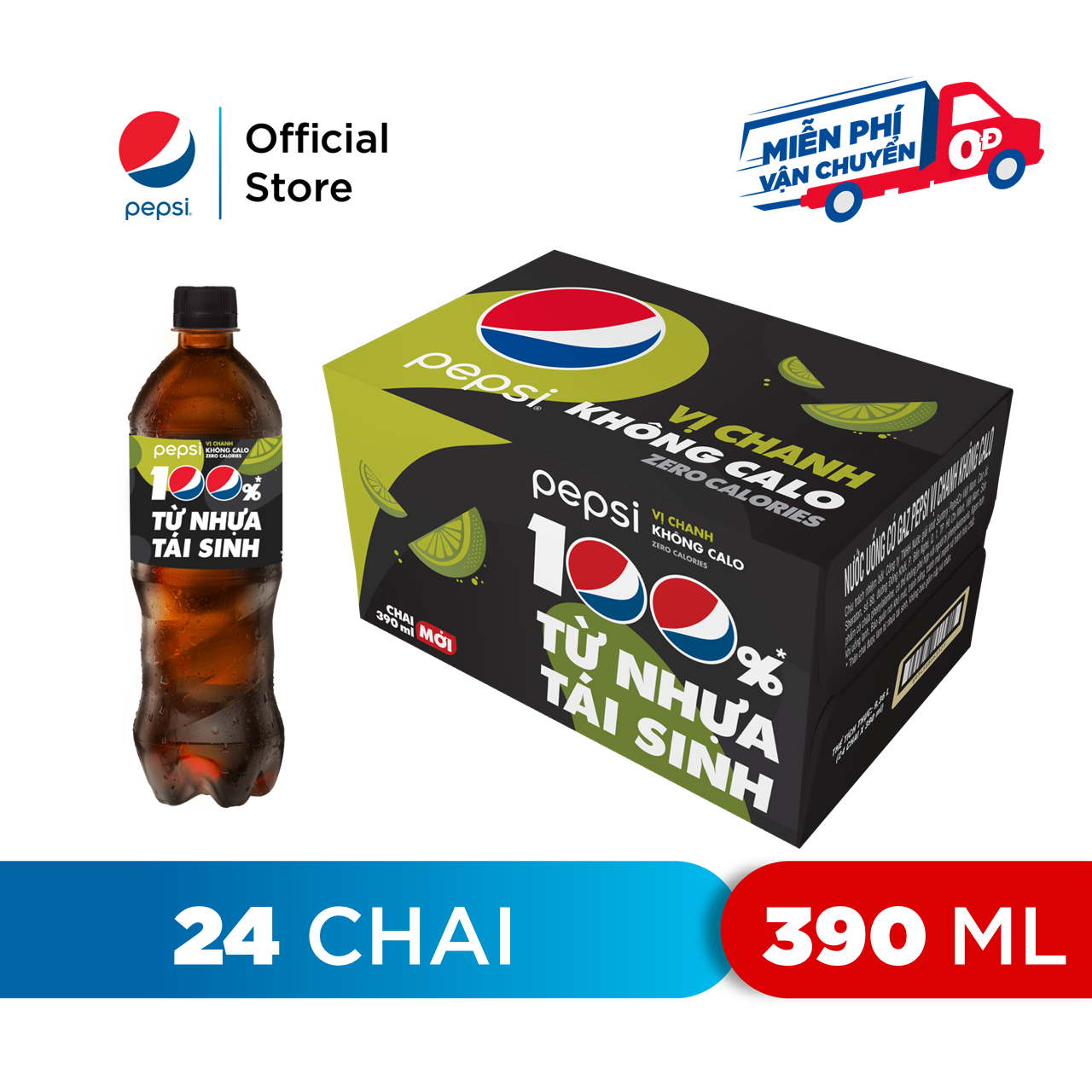 HCM - FREESHIP Thùng 24 Chai Nước Ngọt Có Gaz Pepsi Vị Chanh Không Calo