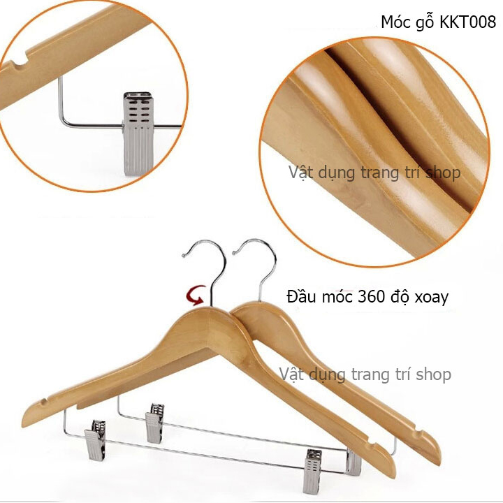 Móc Gỗ Kẹp Thanh Ngang inox 44.5cm ( Bộ 10 móc )