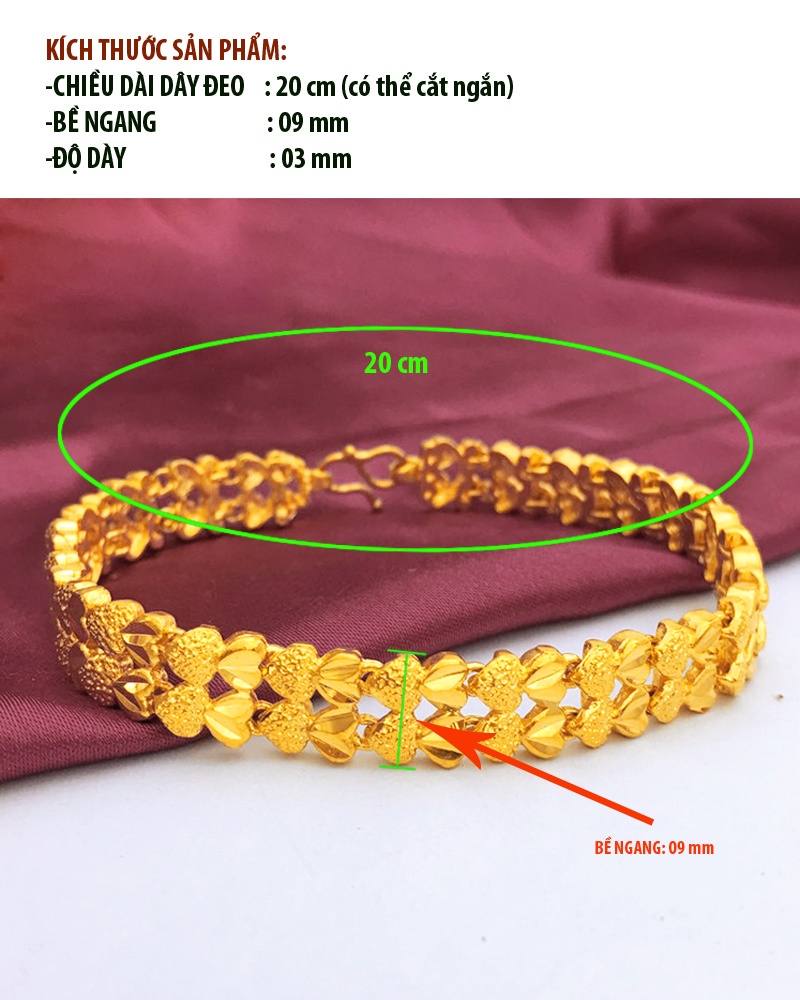 Lắc tay nữ mạ 24k hoa văn trái tim đôi GN0065