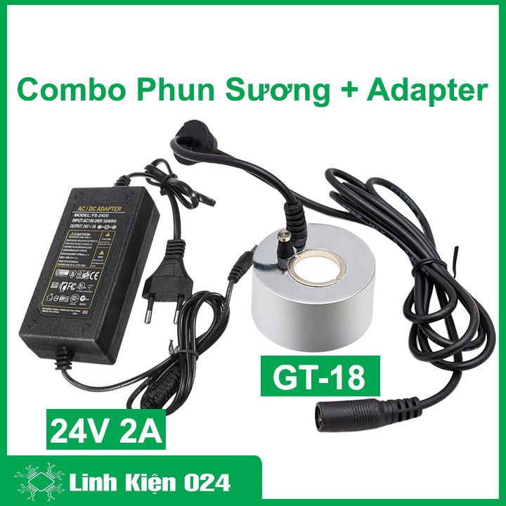 Combo động cơ phun sương GT-18 24V 19W không led kèm nguồn Adapter 24V 2A làm mát, trang trí bể cá, hòn non bộ