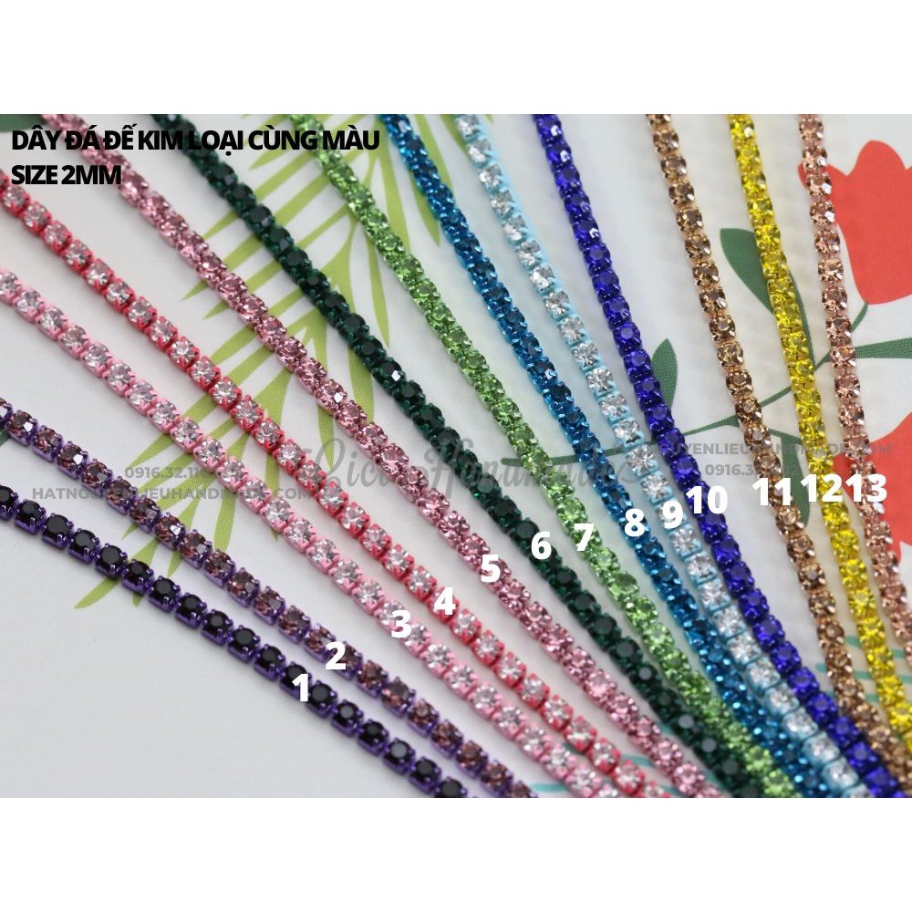 Túi 3m dây đá đế kim loại cùng màu 2mm - link 1/2 Cici Handmade hạt cườm nguyên liệu tự làm kẹp tóc cô dâu đính kết