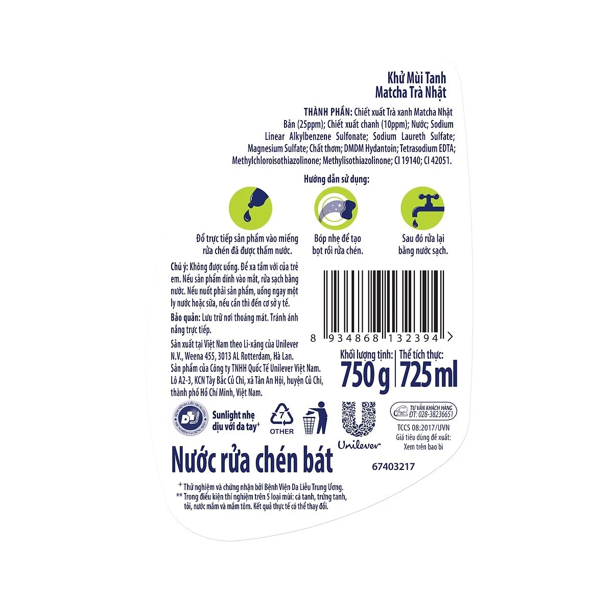 [HCM ship 2h] Nước Rửa Chén Sunlight Thiên Nhiên (Trắng) Túi 720G