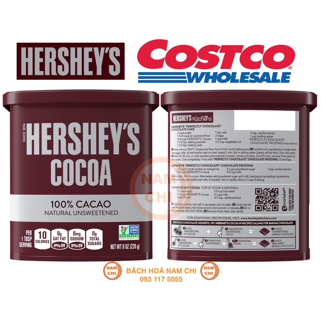 Bột cacao nguyên chất không đường hershey's cocoa powder natural unsweetended 226g - 100% cacao không kem béo - hàng mỹ