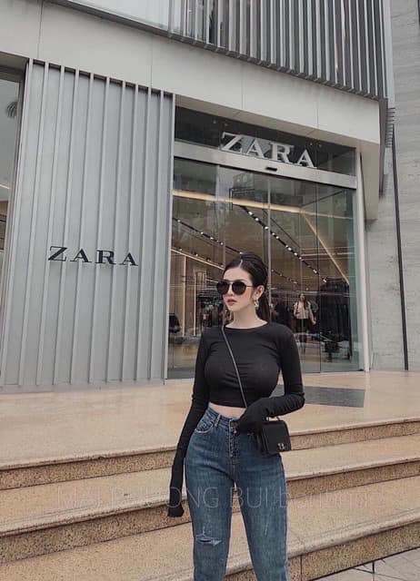 Áo croptop cổ tròn dài tay