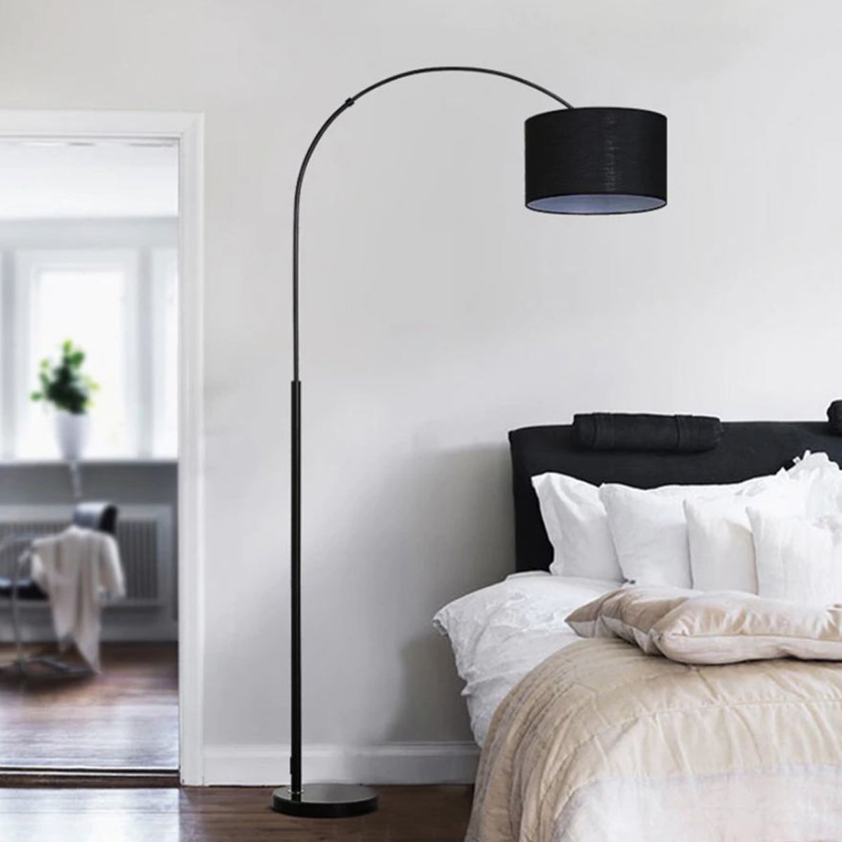Đèn cây đứng dáng cong, Đèn cây decor phòng ngủ