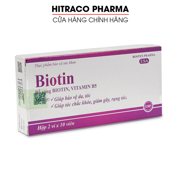 Viên uống bổ sung Biotin, Vitamin B5 giúp tóc chắc khỏe, giảm gãy rụng tóc, bảo vệ da tóc - Hộp 20 viên cao cấp