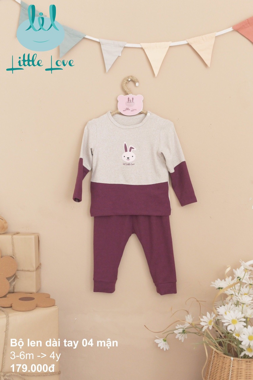 Bộ nỉ len dài tay họa tiết trẻ em đáng yêu Little Love