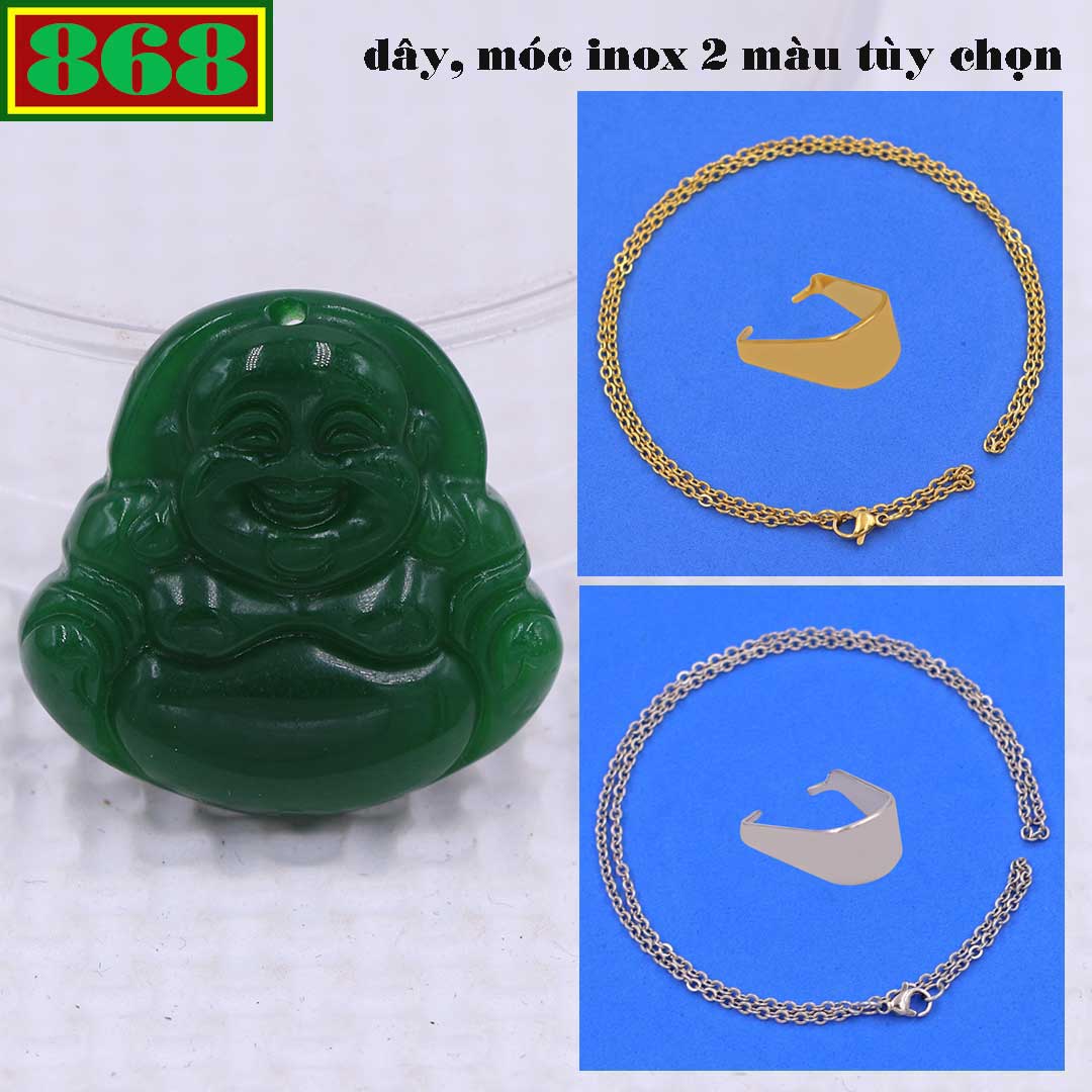 Face Maitreya Buddha agate green 2.9 cm attached necklace stainless steel necklaces + hook stainless steel, pendant laughing Buddha