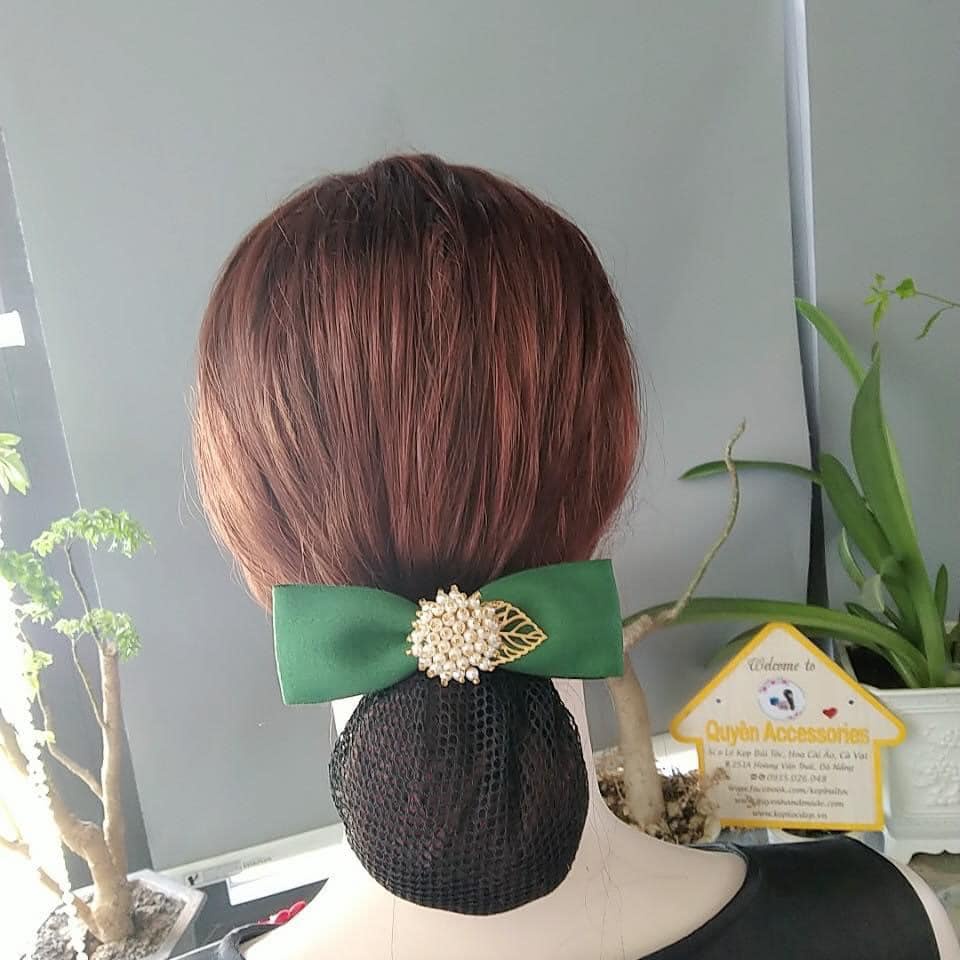 Kẹp búi tóc xanh lá đính hạt trai - phụ kiện tóc đẹp - kẹp búi tóc handmade