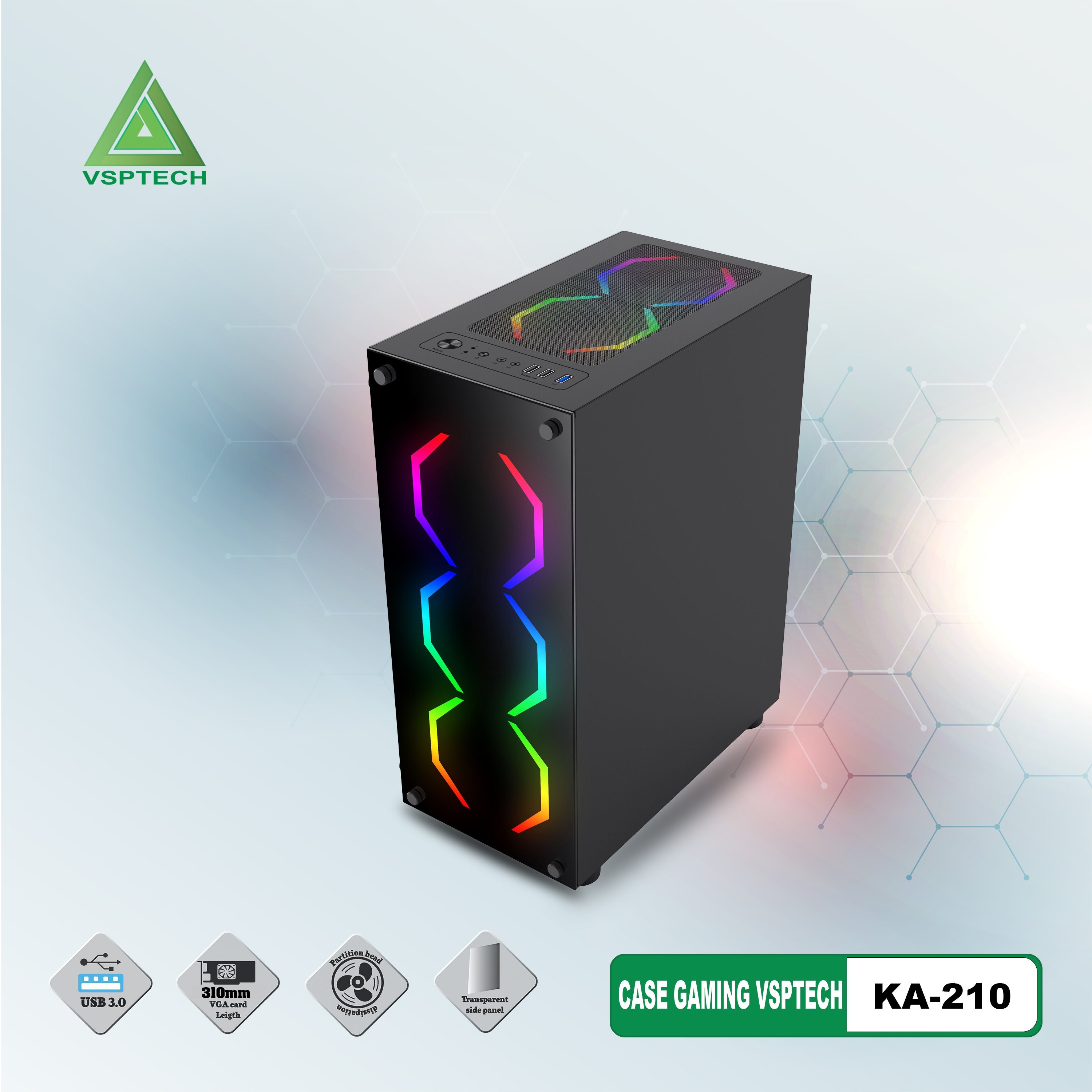 Case VSP KA-210 Chuẩn ATX (Case 2 mặt kính cường lực)