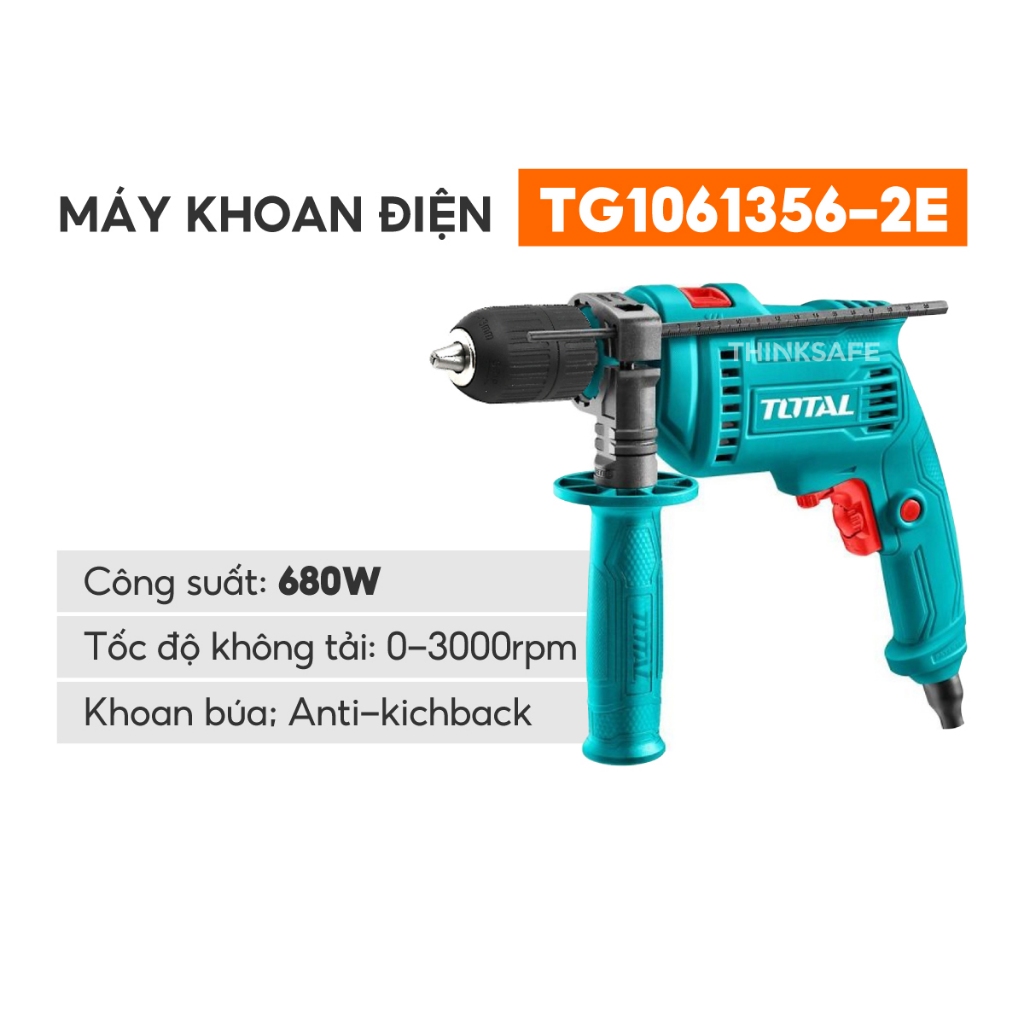 Máy khoan cầm tay Total khoan điện công suất 500 - 1010W, công tắc đảo chiều khoan bê tông búa chính hãng - Thinksafe