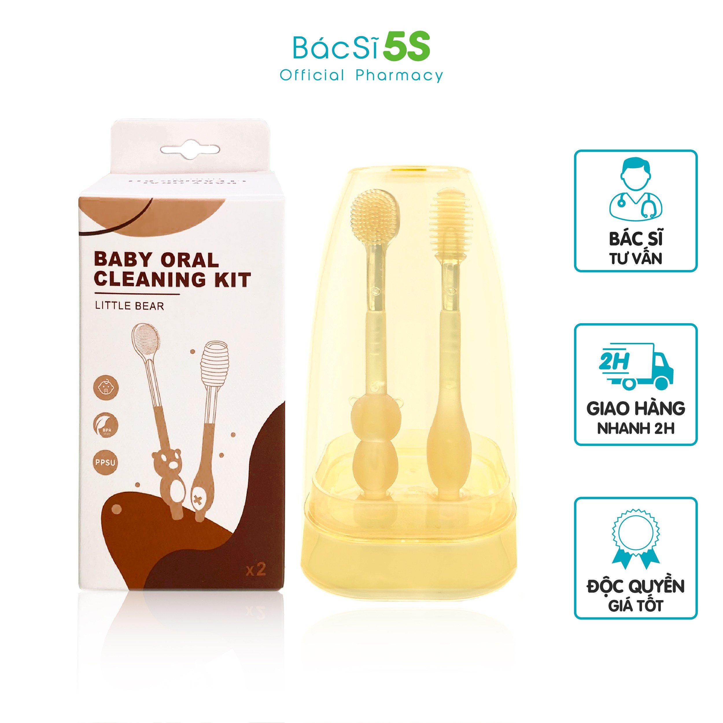 Bộ rơ lưỡi silicon + bàn chải đánh răng silicon chống tưa lưỡi nấm lưỡi mềm mại cho bé