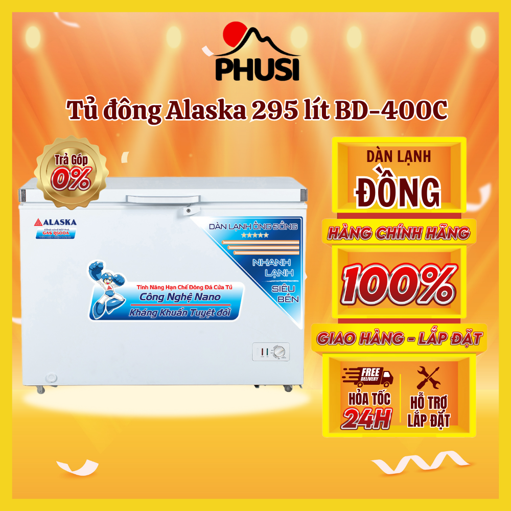 Trả góp 0% - tủ đông alaska 400 lít bd-400c -