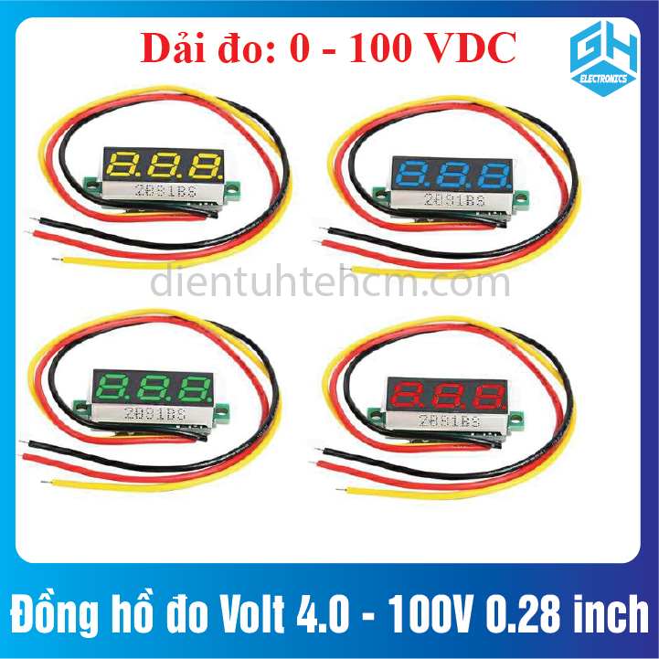 Đồng hồ đo điện áp volt 4.0 - 100v 0.28 inch nhiều màu