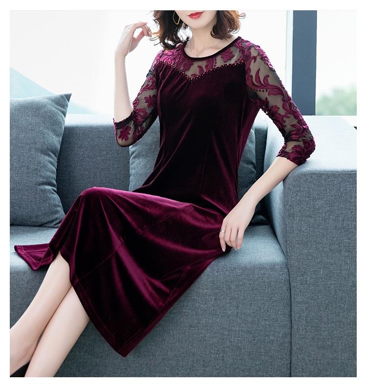 [HCM]Đầm Trung niên nhung phối ren cao cấp - lindashop