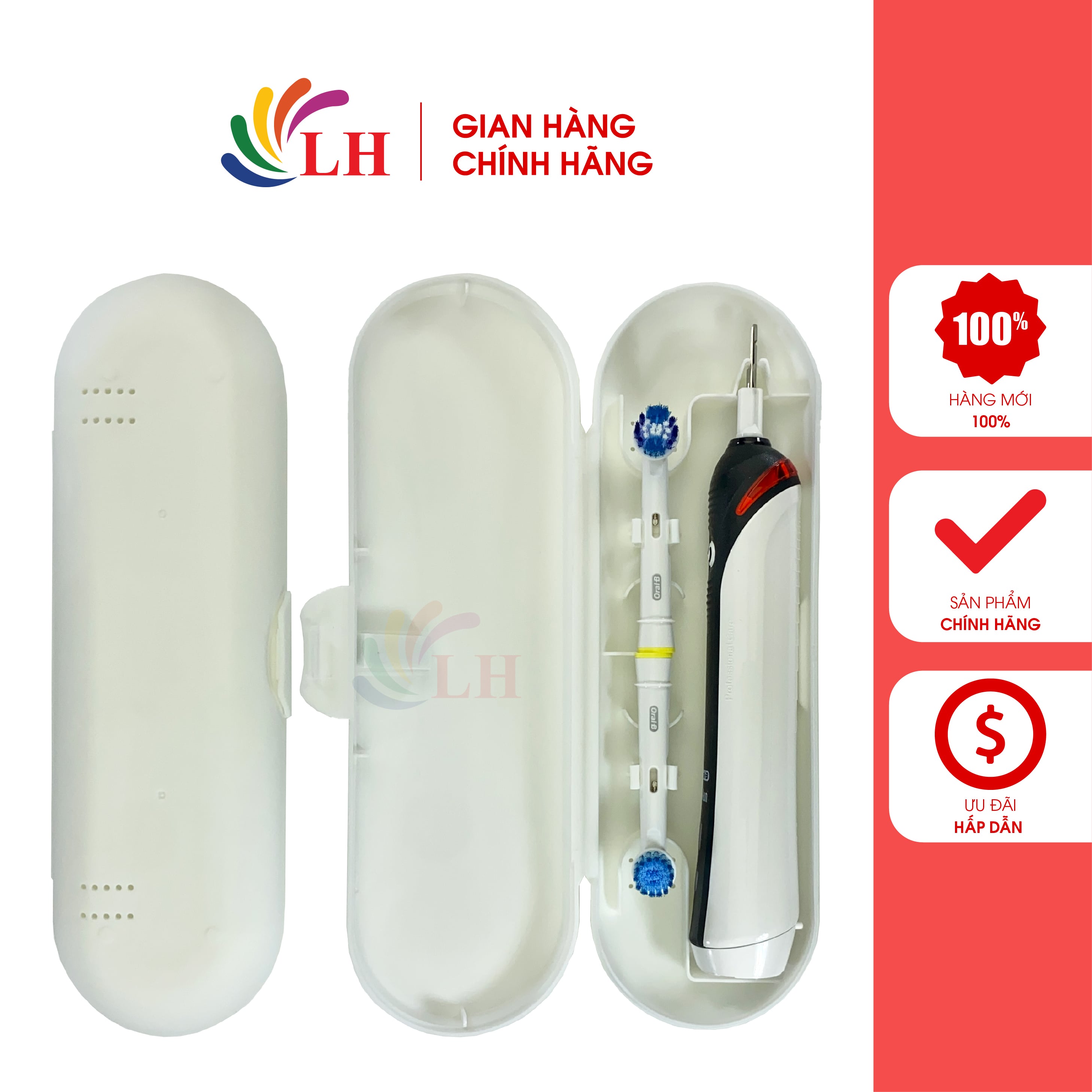 Hộp đựng bàn chải điện P/S S100 Pro/Oral-B Vitality/ Vitality Plus/ Pro 700/ Pro 2000/ Pro 3000 - Thiết kế hộp đơn sắc, có lỗ nhỏ giúp bàn chải được sạch sẽ và khô ráo, nắp đóng có chốt bảo vệ