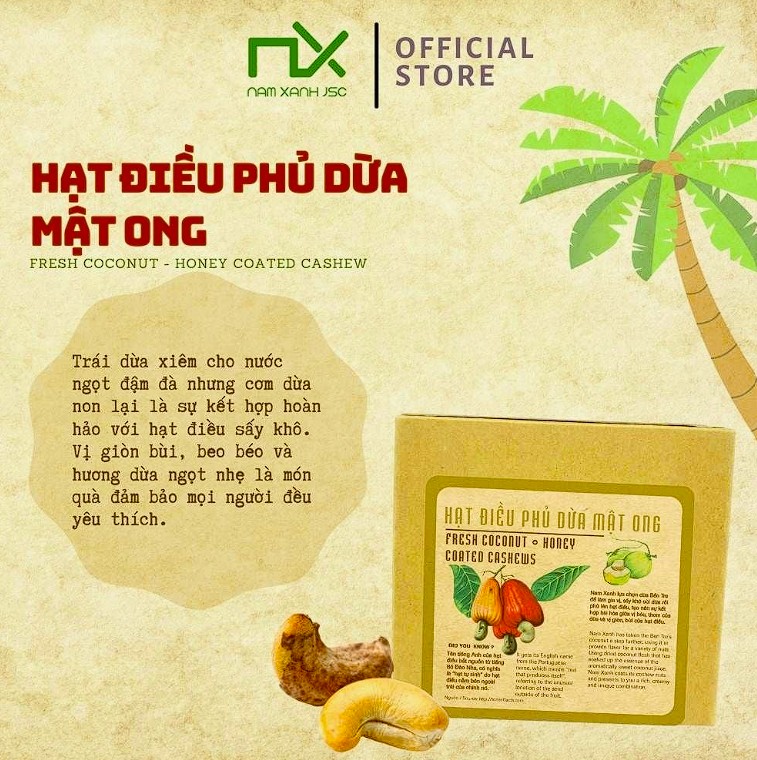 Hạt Điều Nam Xanh Phủ Dừa Mật Ong 130G (170G)
