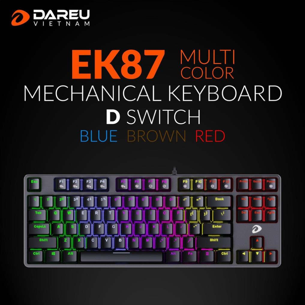 Bàn phím cơ Gaming DAREU EK87(RED Led, Blue/ Brown/ Red D switch)