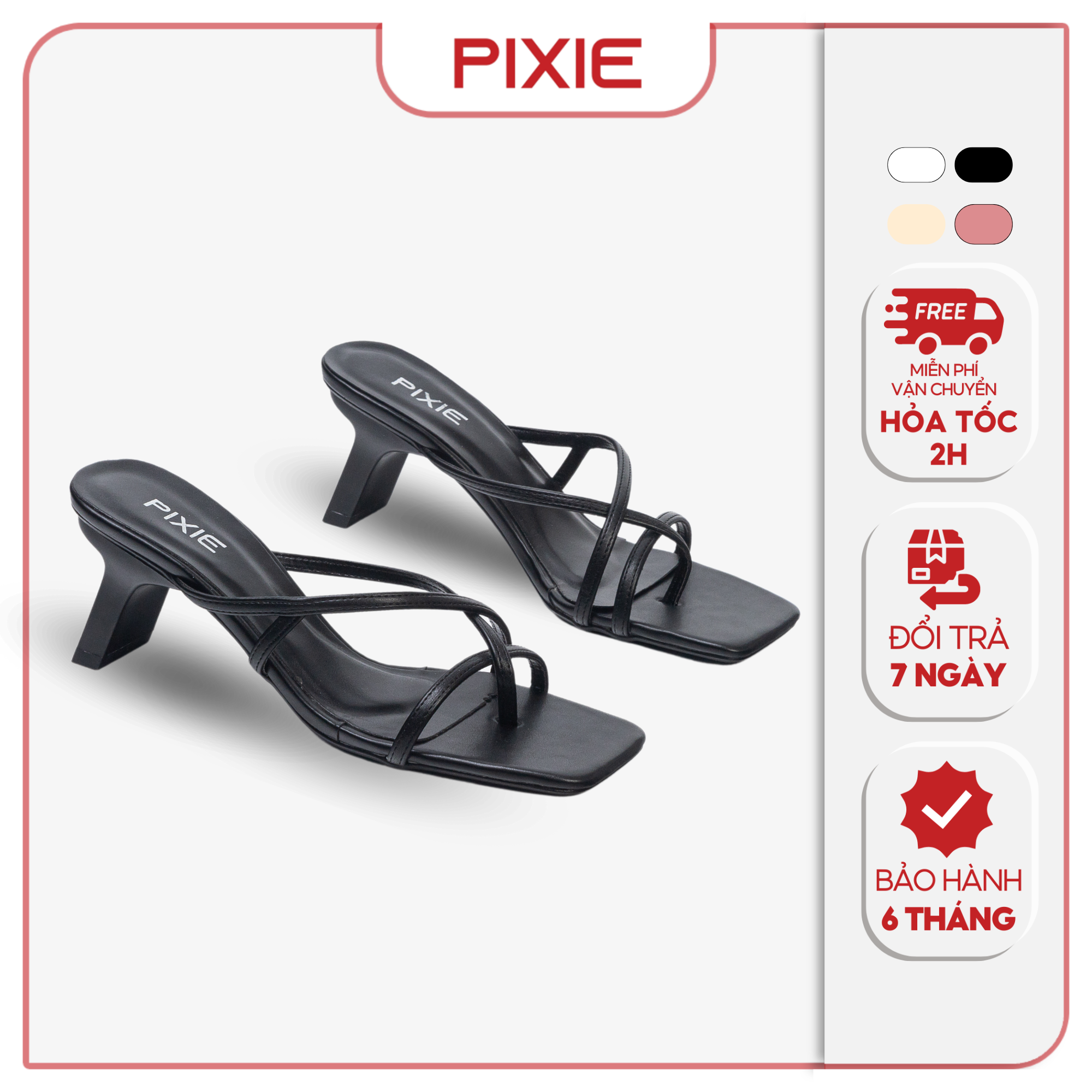Guốc Cao Gót 6cm Xỏ Ngón Quai Mảnh Pixie E146