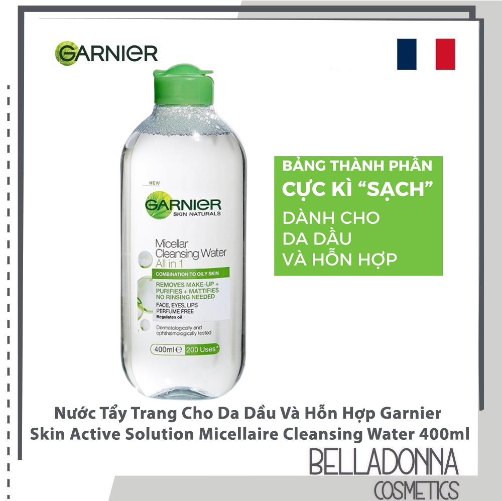 Nước Tẩy Trang Cho Da Hỗn Hợp Nhạy Cảm Garnier Skin Active Solution Micellaire Cleansing Water 400ml