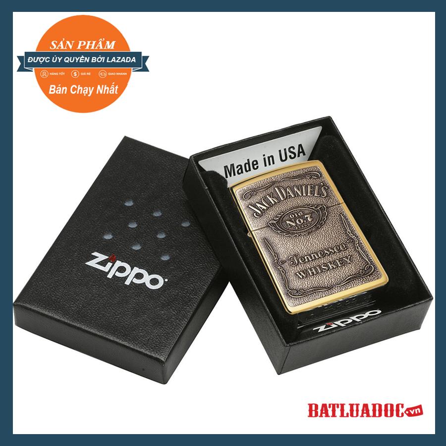 {SALE CỰC KHỦNG} Bật lửa Zippo Jack Daniel's Label Brass Emblem Pocket Lighter Dùng Xăng Đá