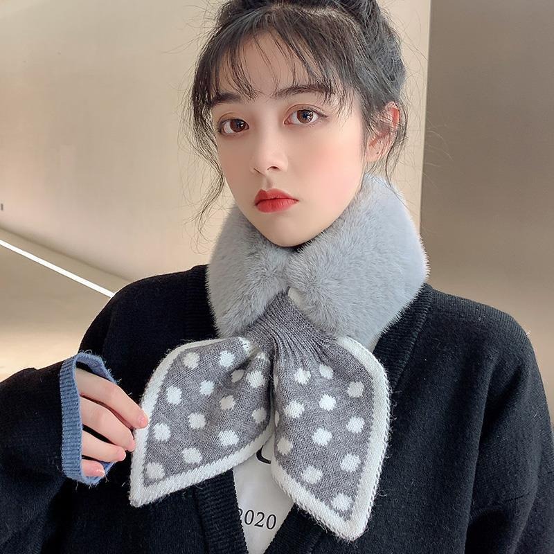 Khăn Quàng Cổ Nữ Lông Mềm Mịn Siêu Ấm, Khăn Quàng Cổ Lông Nơ Chấm Bi