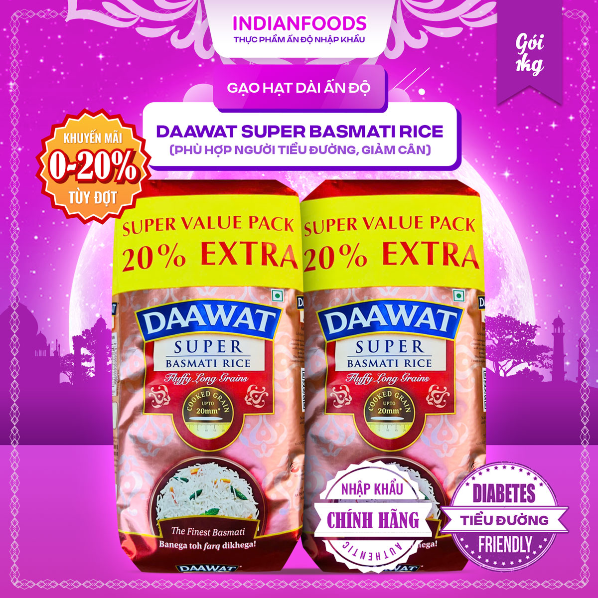Gạo Ấn Độ hạt dài DAAWAT Super Basmati Rice 1kg