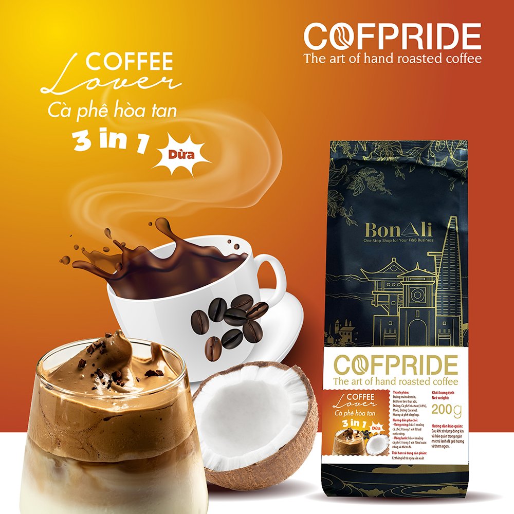 1 TÚI  200G CÀ PHÊ COFPRIDE LOVER 3 IN 1 CỐT DỪA - THƠM NGON