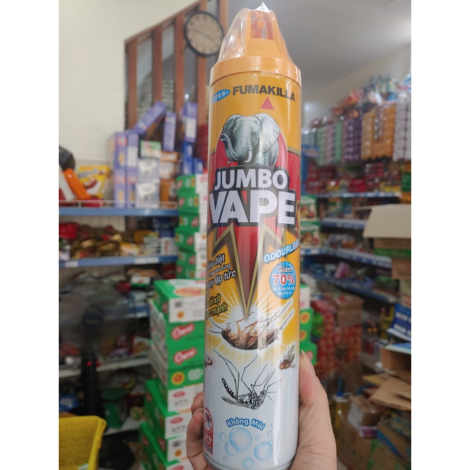 Bình xịt côn trùng Jumbo Vape 600ml SUPER hương cam & chanh tự nhiên với thiết kế 2 vòi xịt cực mạnh Tiêu diệt Côn trùng ngay lập tức