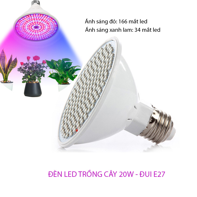 Bóng đèn led trồng cây trong nhà 6W, 10W, 20W đui xoáy E27 chuyên dùng trồng cây trong nhà