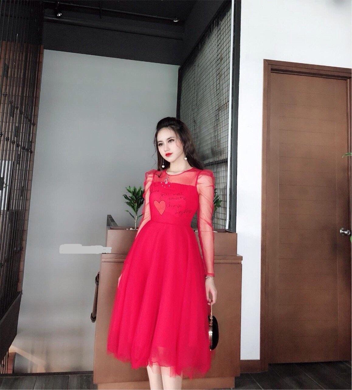 Đầm xòe lưới công chúa siêu cưng TV (Đỏ)