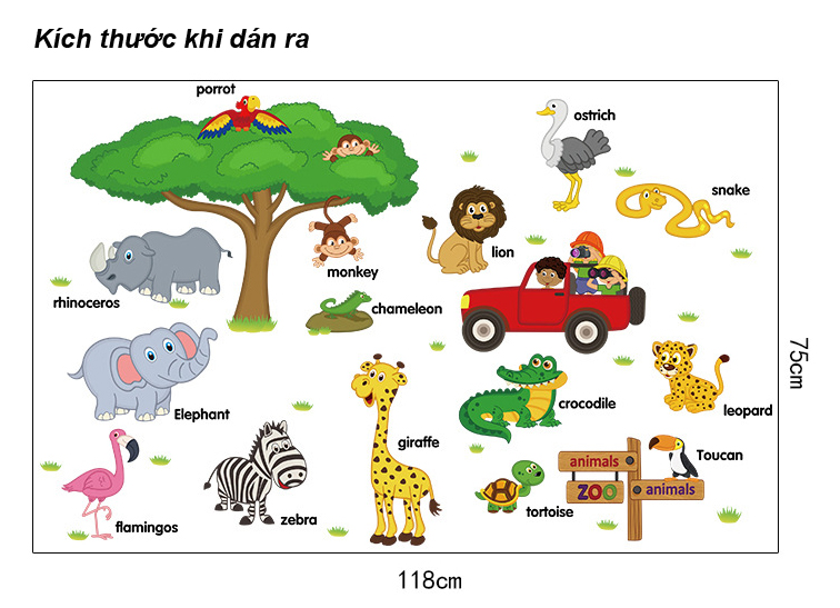 Decal dán tường Vườn thú tiếng anh số 1