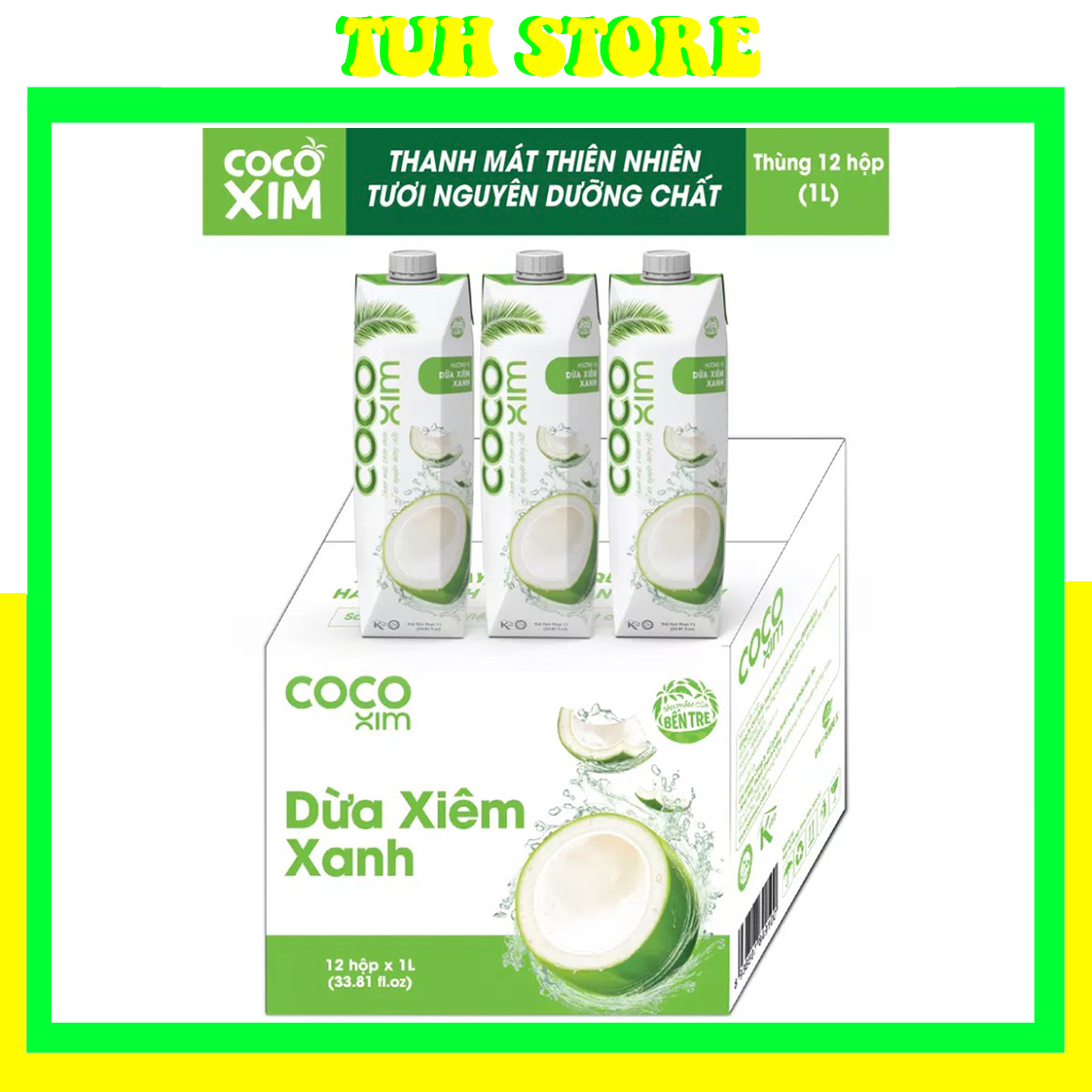 Thùng 12 hộp 1 lít nước dừa xiêm xanh cocoxim đóng hộp