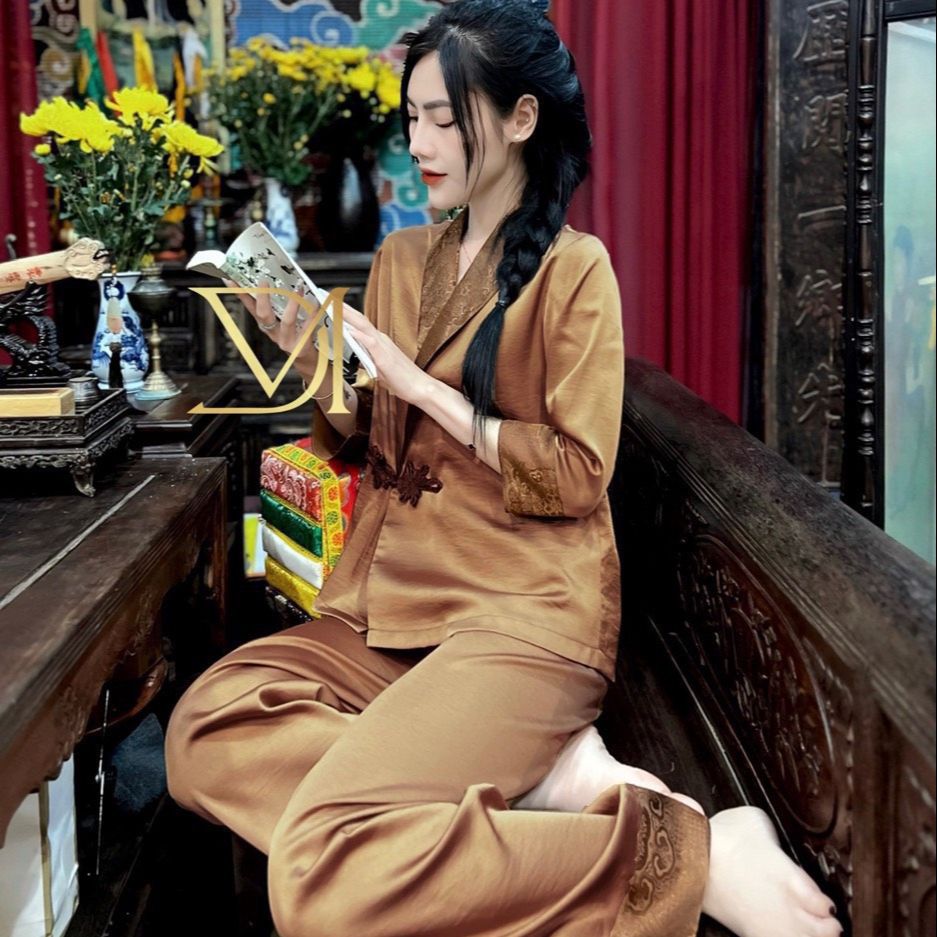 Bộ Quần Áo Đi Chùa Lụa 2 Da Vạt Hò CC